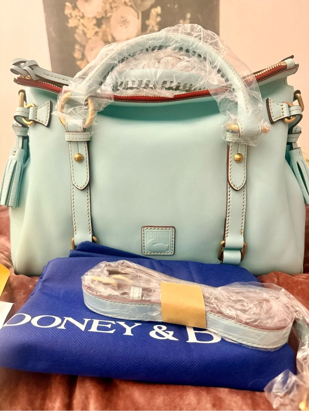 Dooney & Bourke Pale Blue Large Florentine Leather Satchel. NWT! GORGEOUS!